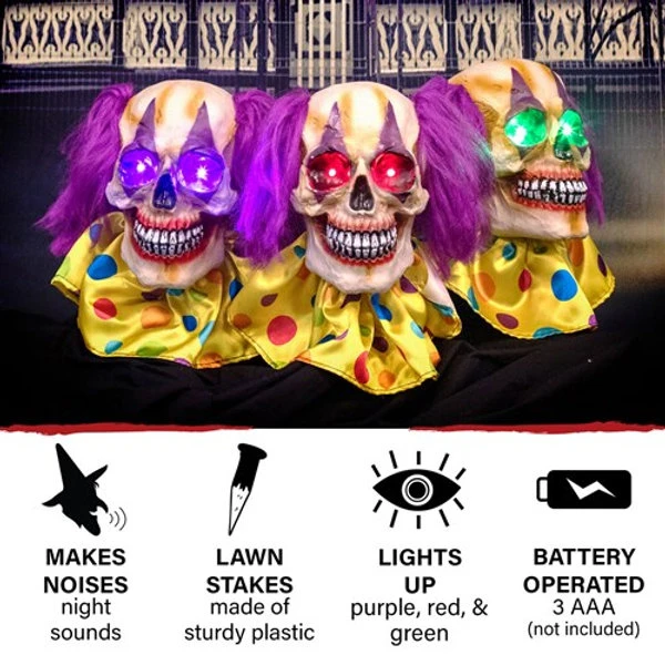 3pc Clown Lawn Stakes W/LU Multi Eyes 4 3pc Clown Lawn Stakes W/LU Multi Eyes - Image 2