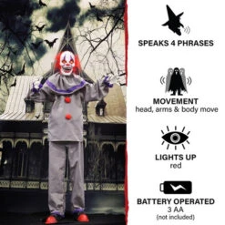 60" Standing Animated Purp/Gry Clown