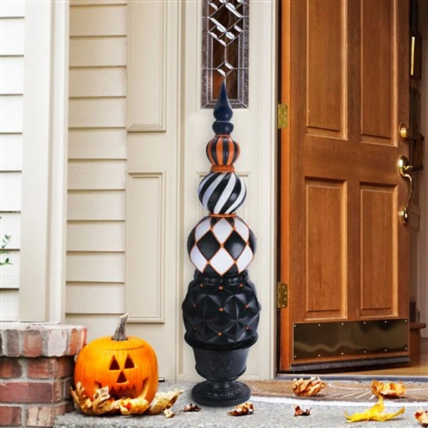 HHF 50" Resin Ball Finial In Black Pedestal Urn - Black, Orange 3 HHF 50" Resin Ball Finial In Black Pedestal Urn - Black, Orange