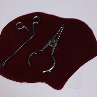 Resin Blood Pool With Medical Clamps 3 Resin Blood Pool With Medical Clamps