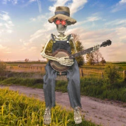 Skeleton Playing Banjo Animated Halloween Decoration