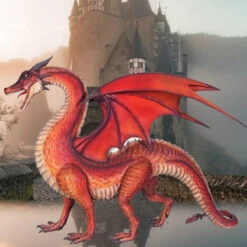 The Red Welsh Dragon Statue: Giant108.5"Wx52.5"Dx78.5"H. 198 Lbs.